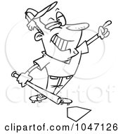 Royalty Free RF Clip Art Illustration Of A Cartoon Black And White Outline Design Of A Confident Baseball Player