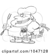 Royalty Free RF Clip Art Illustration Of A Cartoon Black And White Outline Design Of A Chubby Chef