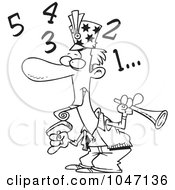 Poster, Art Print Of Cartoon Black And White Outline Design Of A New Year Man Counting Down