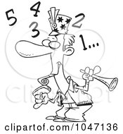 Royalty Free RF Clip Art Illustration Of A Cartoon Black And White Outline Design Of A New Year Man Counting Down