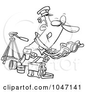 Poster, Art Print Of Cartoon Black And White Outline Design Of A Cop Taking Photos