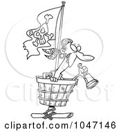 Poster, Art Print Of Cartoon Black And White Outline Design Of A Pirate In A Crows Nest