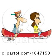 Poster, Art Print Of Cartoon Woman Scooping Water Out Of A Boat As Her Boyfriend Rows
