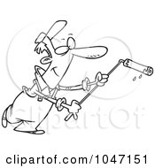 Royalty Free RF Clip Art Illustration Of A Cartoon Black And White Outline Design Of A House Painter Using A Roller