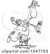 Royalty Free RF Clip Art Illustration Of A Cartoon Black And White Outline Design Of A Painter Stepping In A Bucket