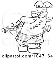 Royalty Free RF Clip Art Illustration Of A Cartoon Black And White Outline Design Of Frankenstein With A Noise Marker