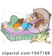 Royalty Free RF Clip Art Illustration Of A Cartoon Boy And Father Kicking A Mother Out Of Their Bed
