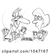 Poster, Art Print Of Cartoon Black And White Outline Design Of A Couple Playing Cribbage