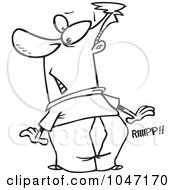 Royalty Free RF Clip Art Illustration Of A Cartoon Black And White Outline Design Of A Man With Ripping Pants