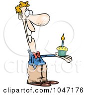 Royalty Free RF Clip Art Illustration Of A Cartoon Man Holding A Birthday Cupcake by toonaday