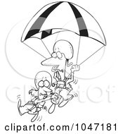 Poster, Art Print Of Cartoon Black And White Outline Design Of A Couple Parachuting
