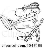 Poster, Art Print Of Cartoon Black And White Outline Design Of A Man Curling