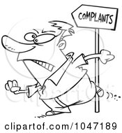 Poster, Art Print Of Cartoon Black And White Outline Design Of A Customer Going To Complain