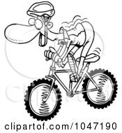 Cartoon Black And White Outline Design Of A Mountain Biker