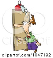 Royalty Free RF Clip Art Illustration Of A Cartoon Bucket Of Water Spilling On A Man by toonaday