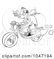 Royalty Free RF Clip Art Illustration Of A Cartoon Black And White Outline Design Of A Motorcycler by toonaday