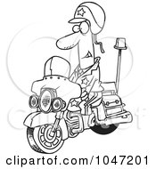 Poster, Art Print Of Cartoon Black And White Outline Design Of A Motorcycle Cop