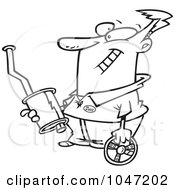 Royalty Free RF Clip Art Illustration Of A Cartoon Black And White Outline Design Of A Guy Holding Car Parts