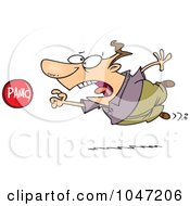 Royalty Free RF Clip Art Illustration Of A Cartoon Man Rushing To Push A Panic Button by toonaday