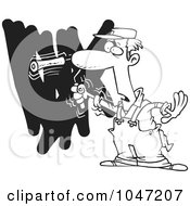 Royalty Free RF Clip Art Illustration Of A Cartoon Black And White Outline Design Of A House Painter Painting A Wall