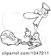 Royalty Free RF Clip Art Illustration Of A Cartoon Black And White Outline Design Of A Chef Cutting Himself While Prepping Onions