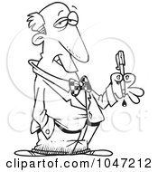 Cartoon Black And White Outline Design Of A Critic Holding A Bleeding Pen