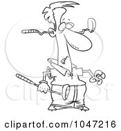 Poster, Art Print Of Cartoon Black And White Outline Design Of A Golfer With A Club Through His Head