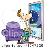 Royalty Free RF Clip Art Illustration Of A Cartoon Man Crying At A Snowy Window by toonaday