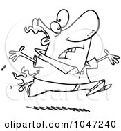 Cartoon Black And White Outline Design Of A Man Running With His Pants On Fire