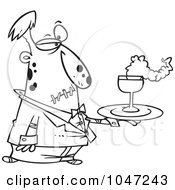 Poster, Art Print Of Cartoon Black And White Outline Design Of A Zombie Waiter