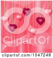 Poster, Art Print Of Pink Sparkly And Shiny Heart Pendants Over A Silk Background