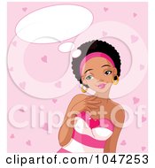 Poster, Art Print Of Black Girl With A Crush And Thought Balloon Over Pink With Hearts