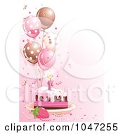 Poster, Art Print Of Slice Of Birthday Cake With Pink Frosting And Balloons On Pink