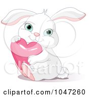 Poster, Art Print Of Cute Bunny Hugging A Pink Heart