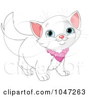 Royalty Free RF Clip Art Illustration Of A Cute White Kitten Wearing A Heart Collar
