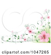 Poster, Art Print Of Border Of Pink Cherry Blossoms On A Vine Over Green And White
