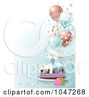 Poster, Art Print Of Slice Of Birthday Cake With Blue Frosting And Balloons On Blue