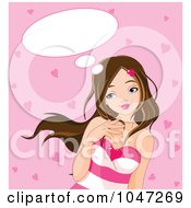 Poster, Art Print Of Girl With A Crush And Thought Balloon Over Pink With Hearts