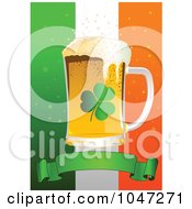 Poster, Art Print Of Shamrock St Patricks Day Background With A Beer And Blank Banner Over An Irish Flag