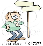 Poster, Art Print Of Toon Guy Looking Up At Directional Signs