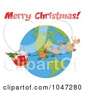 Poster, Art Print Of Santa In Flight With His Reindeer And Sleigh Under Merry Christmas