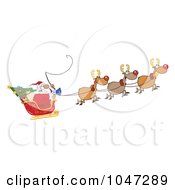 Royalty Free RF Clip Art Illustration Of Santa Claus In Flight With His Reindeer And Sleigh
