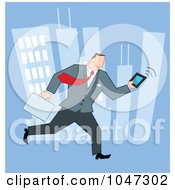 Poster, Art Print Of Businessman Running Through A City With A Briefcase And Tablet - 1