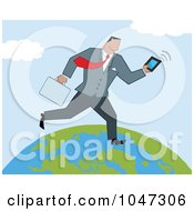 Poster, Art Print Of Businessman Running On A Globe With A Briefcase And Tablet - 2