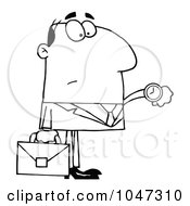 Royalty Free RF Clip Art Illustration Of An Outlined Businessman Checking His Watch 1