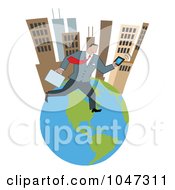 Poster, Art Print Of Businessman Running On An Urban Globe With A Briefcase And Tablet - 2