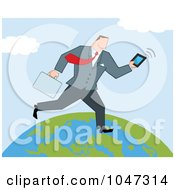 Poster, Art Print Of Businessman Running On A Globe With A Briefcase And Tablet - 1