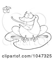 Outlined Frog On A Lilypad Catching A Fly