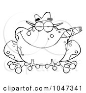 Royalty Free RF Clip Art Illustration Of An Outlined Frog Smoking A Cigar