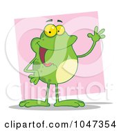 Royalty Free RF Clip Art Illustration Of A Waving Frog Over Pink